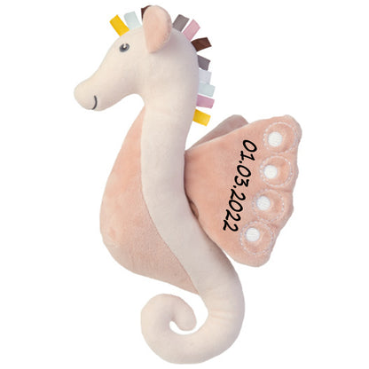 Stofftier Seepferd rosa Geschenk mit Namen und Geburtsdatum personalisiert 36cm