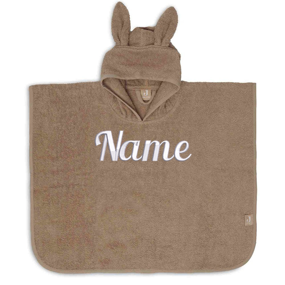 Baby Badeponcho mit Name bestickt Poncho aus Frottee Baumwolle Nougat