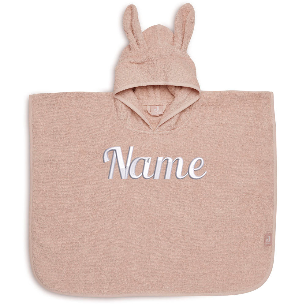 Baby Badeponcho mit Name Bestickt Poncho aus Frottee Baumwolle Rose