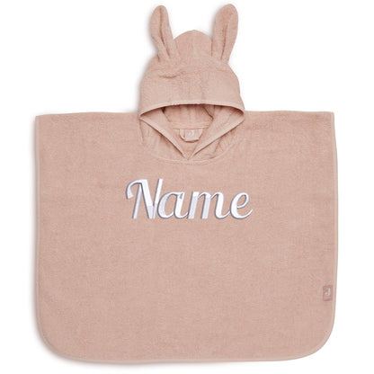 Baby Badeponcho mit Name Bestickt Poncho aus Frottee Baumwolle Rose