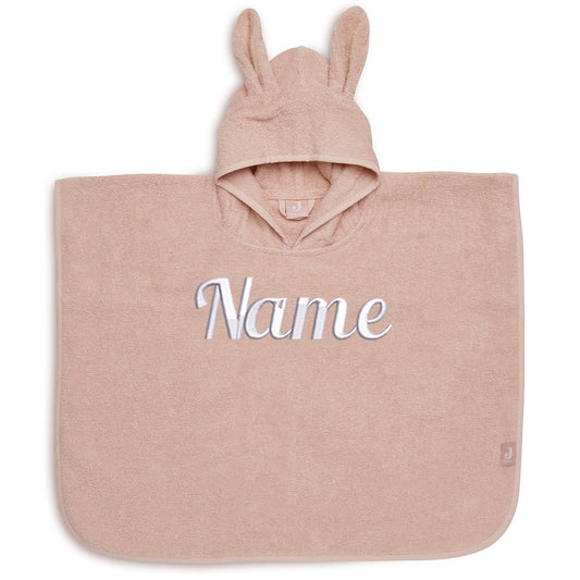 Baby Badeponcho mit Name Bestickt Poncho aus Frottee Baumwolle Rose