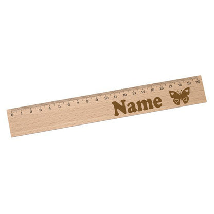 Personalisiertes Lineal zur Einschulung mit Name & Motiv graviert - 20cm Holzlineal Geschenk für Schulanfänger Schmetterling