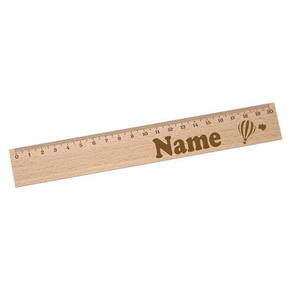 Personalisiertes Lineal zur Einschulung mit Name & Motiv graviert - 20cm Holzlineal Geschenk für Schulanfänger Ballon
