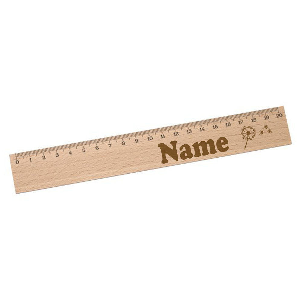 Personalisiertes Lineal zur Einschulung mit Name & Motiv graviert - 20cm Holzlineal Geschenk für Schulanfänger Pusteblume