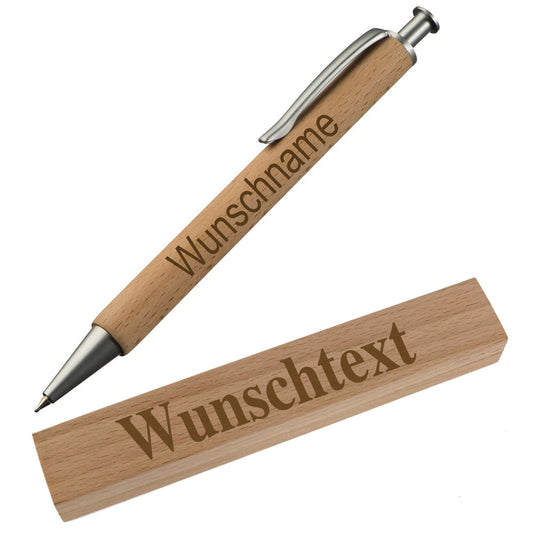 Kugelschreiber mit Name graviert aus Holz Wunschname oder Wunschtext als Geschenk Kugelschreiber und Holzbox graviert