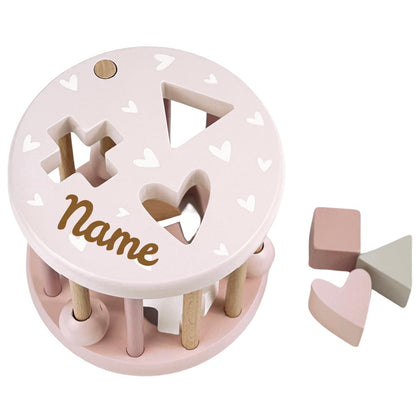 Sortierspiel aus Holz personalisiert mit Name Sortierbox Steckspiel ab 12 Monate Geschenk zur Geburt rosa