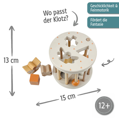 Sortierspiel aus Holz personalisiert mit Name Sortierbox Steckspiel ab 12 Monate Geschenk zur Geburt beige