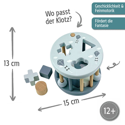 Sortierspiel aus Holz personalisiert mit Name Sortierbox Steckspiel ab 12 Monate Geschenk zur Geburt blau