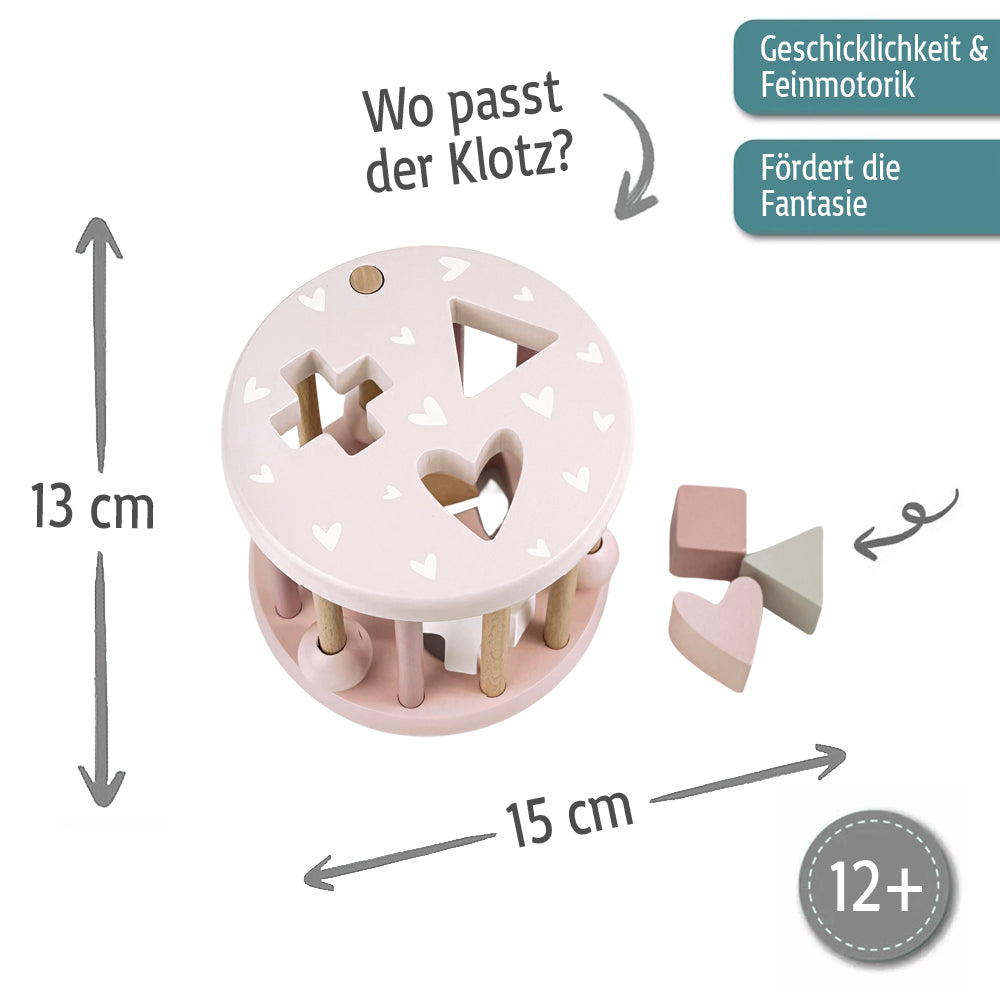 Sortierspiel aus Holz personalisiert mit Name Sortierbox Steckspiel ab 12 Monate Geschenk zur Geburt rosa
