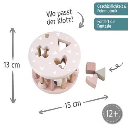 Sortierspiel aus Holz personalisiert mit Name Sortierbox Steckspiel ab 12 Monate Geschenk zur Geburt rosa
