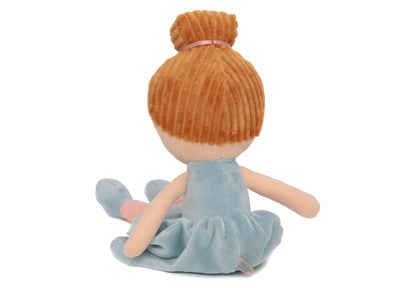 Stoffpuppe mit Name personalisiert weiche Kuschelpuppe zum Spielen mit aufgesticktem Gesicht Kleid hellblau