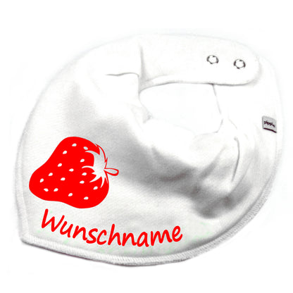 HALSTUCH Erdbeere mit Name oder Text personalisiert für Baby oder Kind aus Baumwolle in Einheitsgröße verschiedene Farben