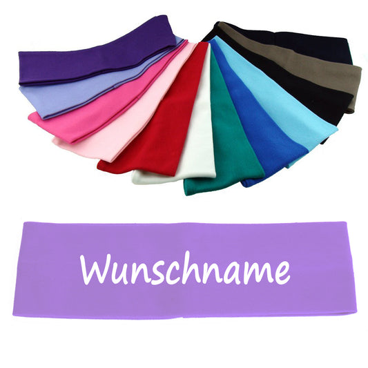 Stirnband mit Namen oder Text personalisiert für Baby oder Kind aus 100% Baumwolle Flieder