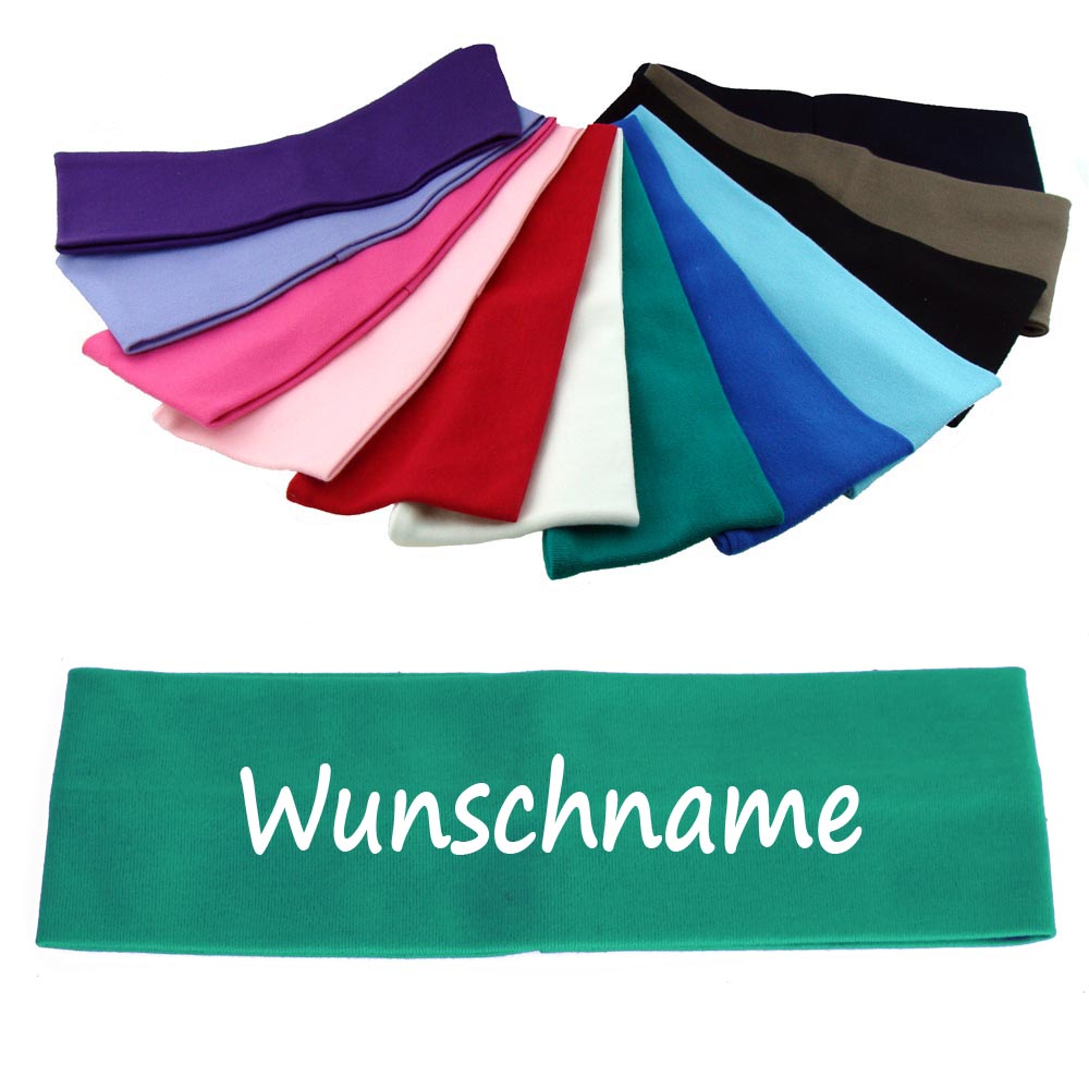 Stirnband mit Namen oder Text personalisiert für Baby oder Kind aus 100% Baumwolle (Smaragd, Kleinkinder bis 48cm Kopfumfang)