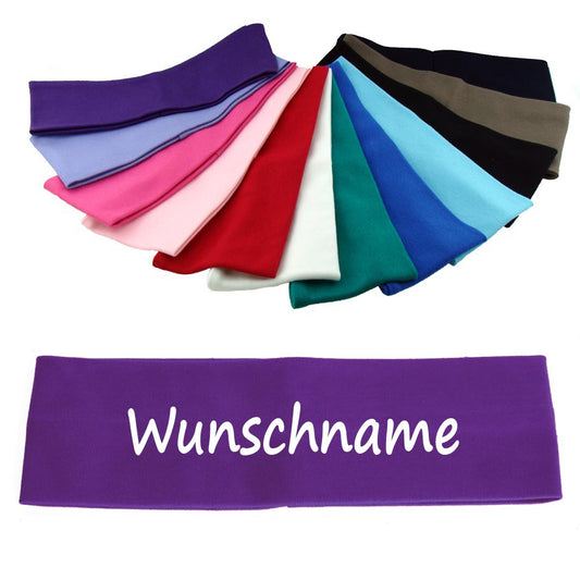Stirnband mit Namen oder Text personalisiert für Baby oder Kind aus 100% Baumwolle Lila