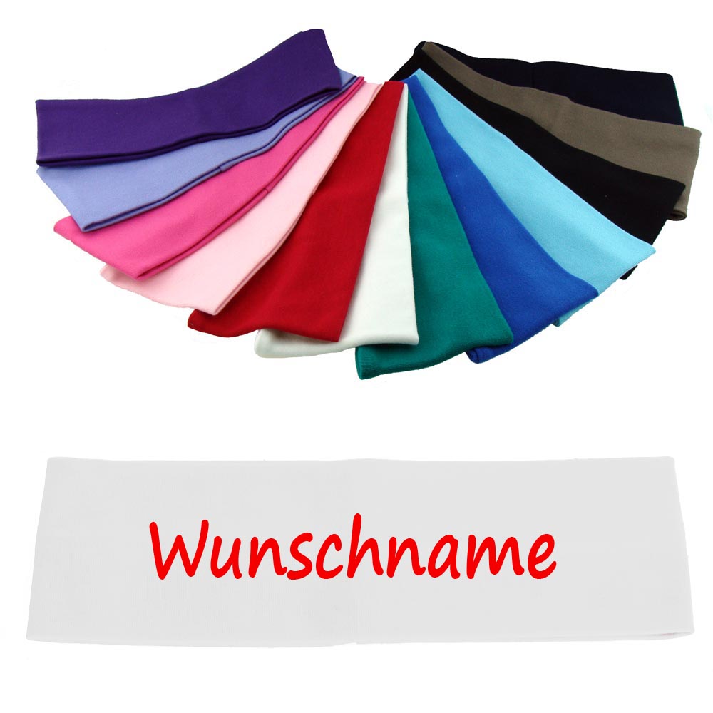 Stirnband mit Namen oder Text personalisiert für Baby oder Kind aus 100% Baumwolle Weiß