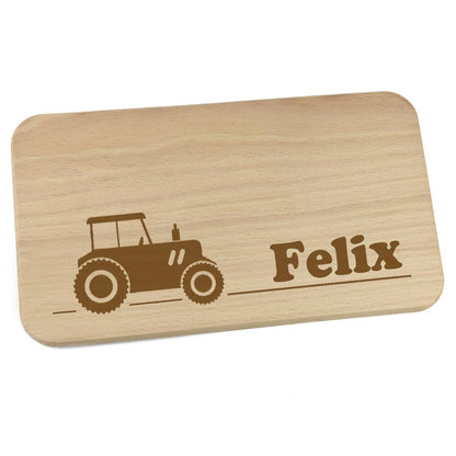 Personalisiertes Frühstücksbrettchen aus Holz mit Motiv und Name graviert Motiv Traktor