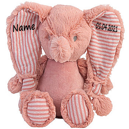 Stofftier Elefant Geschenk mit Namen und Geburtsdatum personalisiert Altrosa