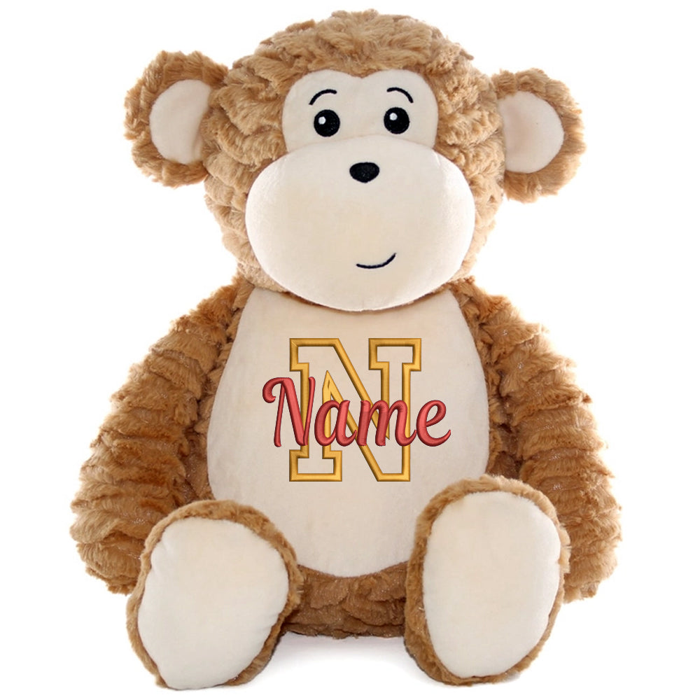 Personalisiertes Stofftier AFFE Kuscheltier Bestickt Plüschtier zur Geburt Stickmotiv Buchstabe