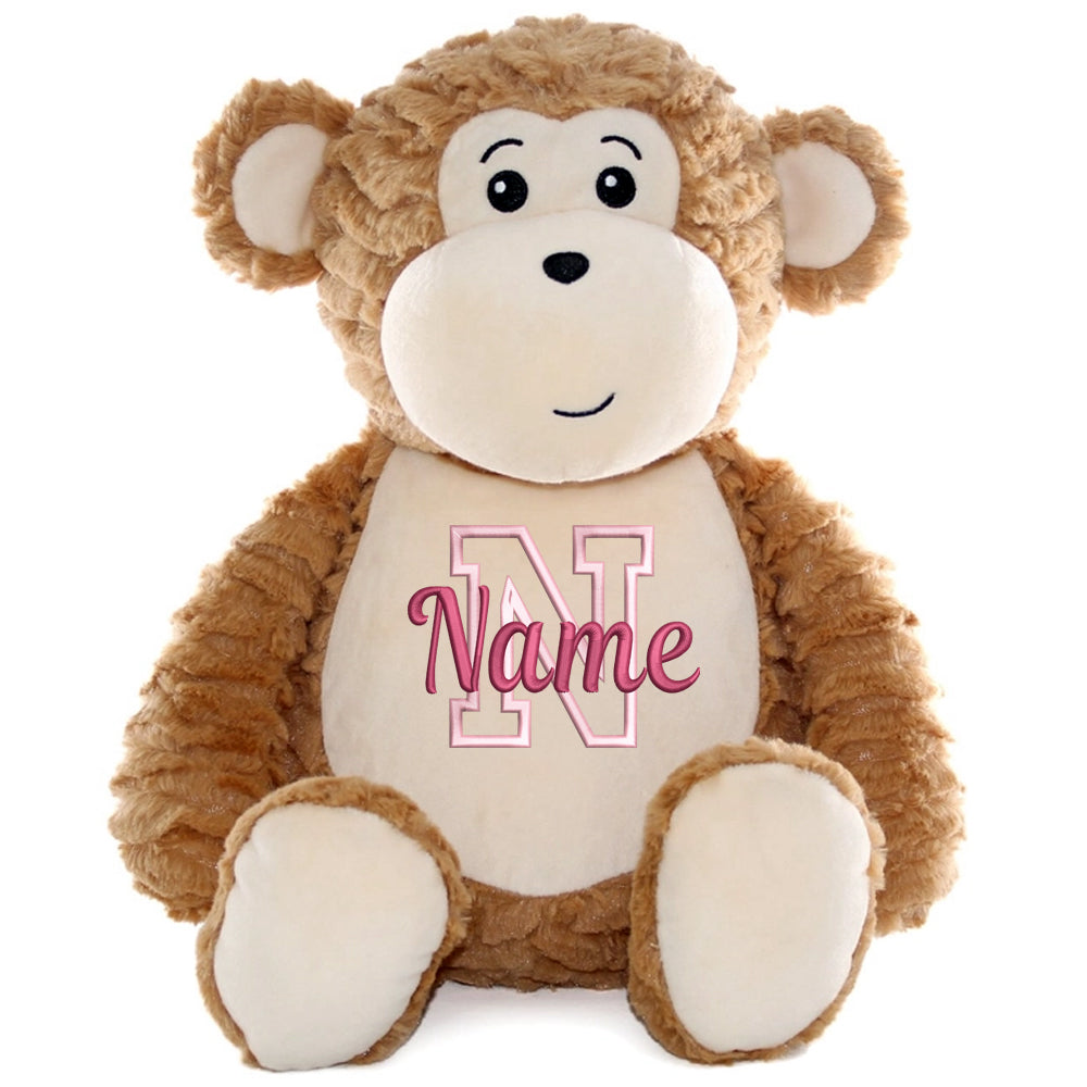 Personalisiertes Stofftier AFFE Kuscheltier Bestickt Plüschtier zur Geburt Stickmotiv Buchstabe