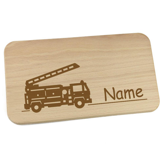 Personalisiertes Frühstücksbrettchen aus Holz mit Motiv und Name graviert Motiv Feuerwehr