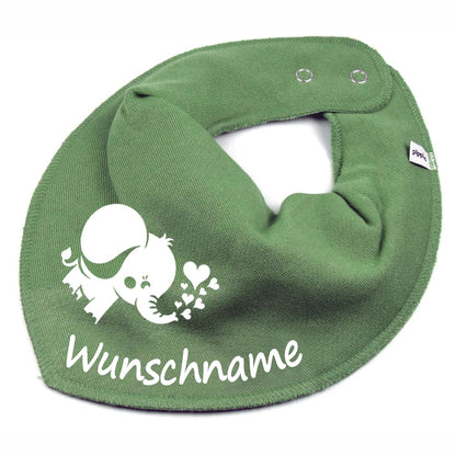 HALSTUCH Elefant mit Name oder Text personalisiert für Baby oder Kind aus Baumwolle in Einheitsgröße verschiedene Farben