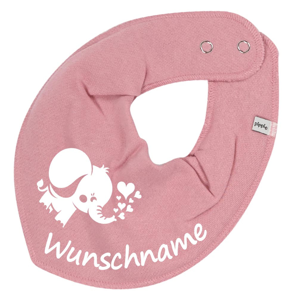 HALSTUCH Elefant mit Name oder Text personalisiert für Baby oder Kind aus Baumwolle in Einheitsgröße verschiedene Farben