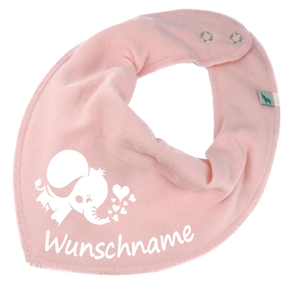 HALSTUCH Elefant mit Name oder Text personalisiert für Baby oder Kind aus Baumwolle in Einheitsgröße verschiedene Farben