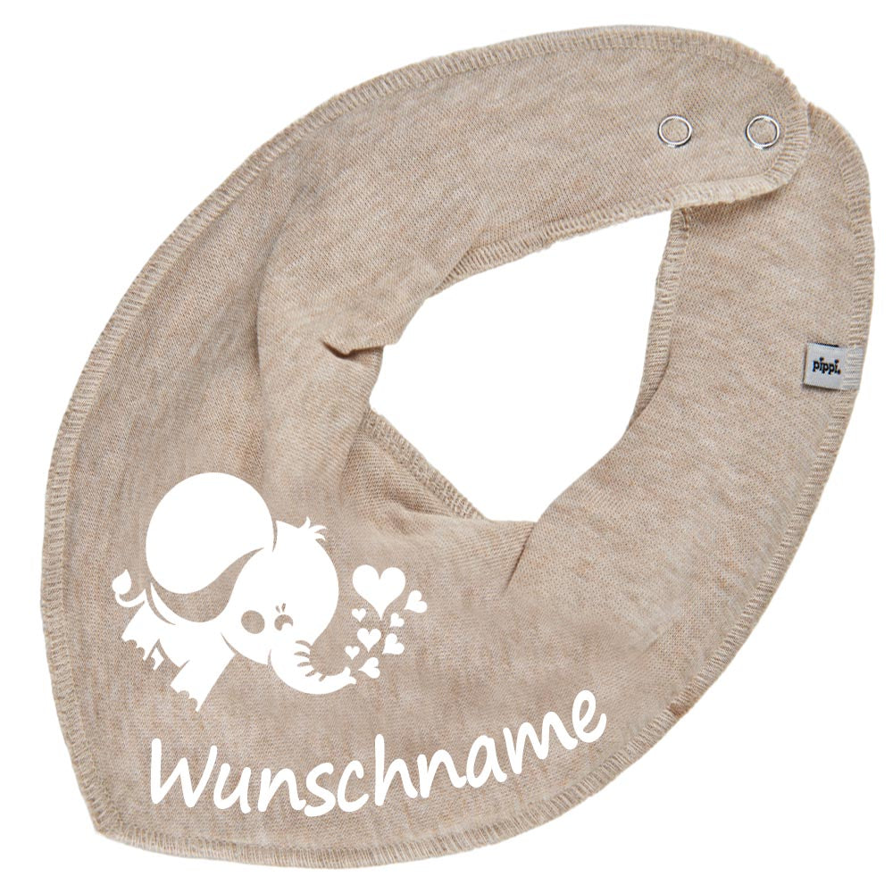 HALSTUCH Elefant mit Name oder Text personalisiert für Baby oder Kind aus Baumwolle in Einheitsgröße verschiedene Farben
