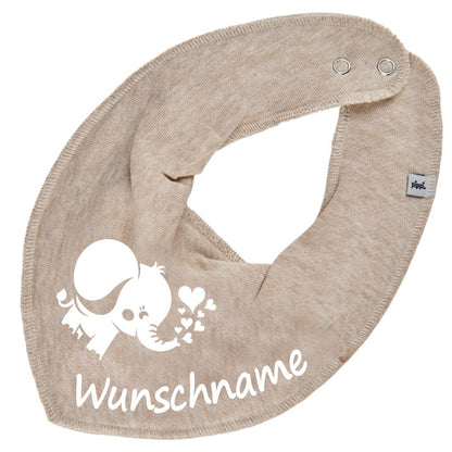 HALSTUCH Elefant mit Name oder Text personalisiert für Baby oder Kind aus Baumwolle in Einheitsgröße verschiedene Farben