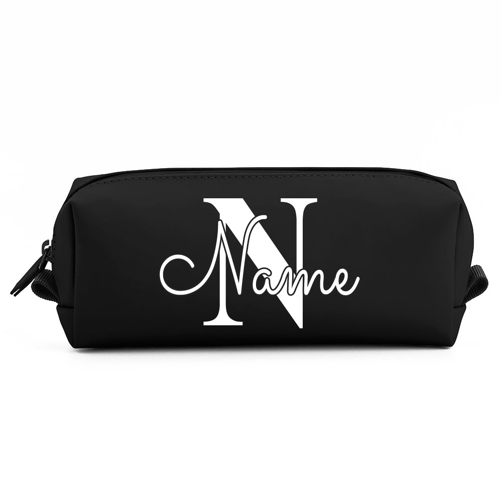 Personalisierte Federmappe mit Name Bedruckt - Stifte Etui für Schule - Geschenk zur Einschulung Motiv Buchstabe schwarz
