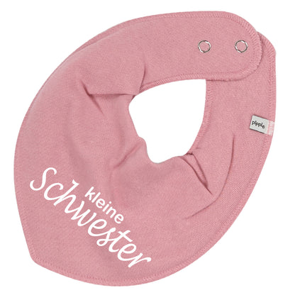 HALSTUCH mit Spruch kleine Schwester für Baby oder Kind altrosa aus Baumwolle in Einheitsgröße
