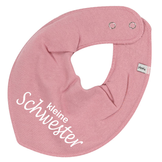 HALSTUCH mit Spruch kleine Schwester für Baby oder Kind altrosa aus Baumwolle in Einheitsgröße