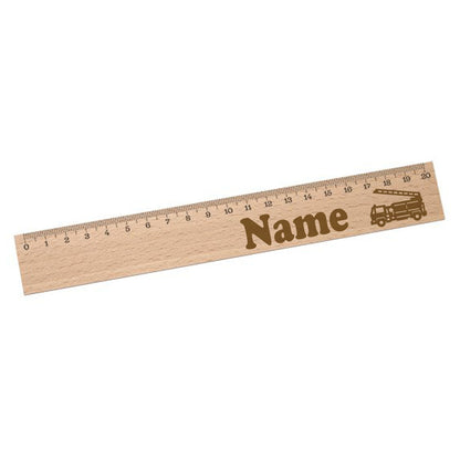Personalisiertes Lineal zur Einschulung mit Name & Motiv graviert - 20cm Holzlineal Geschenk für Schulanfänger Feuerwehr