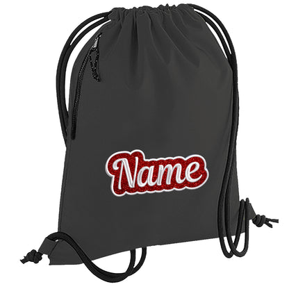 Personalisierter Turnbeutel aus recyceltem Material Sportbeutel mit Name bestickt Glitzer Motiv Schwarz