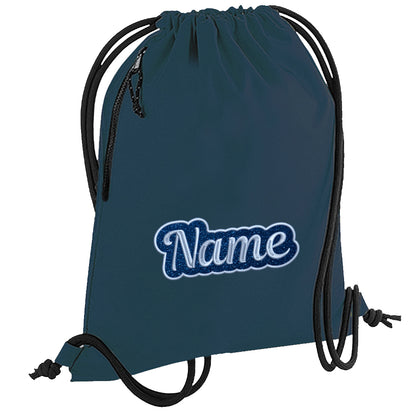 Personalisierter Turnbeutel aus recyceltem Material Sportbeutel mit Name bestickt Glitzer Motiv Petrol
