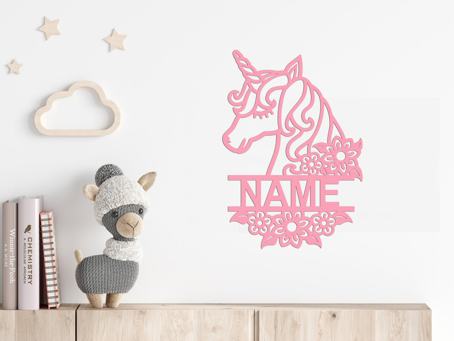 Personalisierter 3D Schriftzug individuelles Namensschild 25cm Höhe Türschild Wanddekoration Kinderzimmer Acryl Einhorn verschiedene Farben