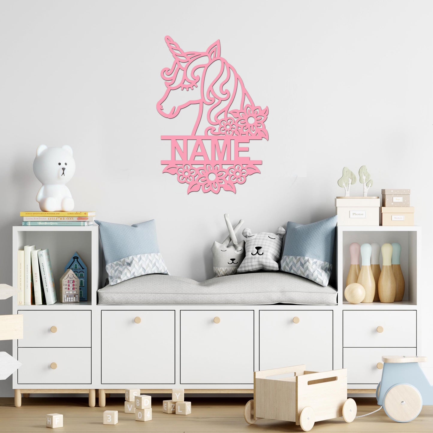 Personalisierter 3D Schriftzug individuelles Namensschild 25cm Höhe Türschild Wanddekoration Kinderzimmer Acryl Einhorn verschiedene Farben