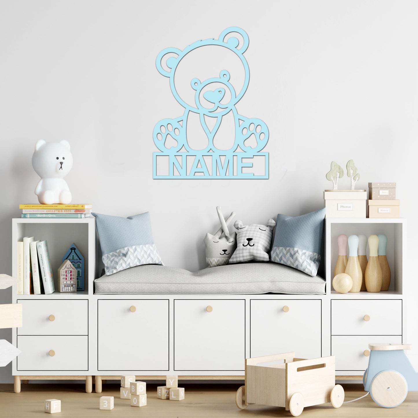 Personalisierter 3D Schriftzug individuelles Namensschild 25cm Höhe Türschild Wanddekoration Kinderzimmer Acryl Bär verschiedene Farben