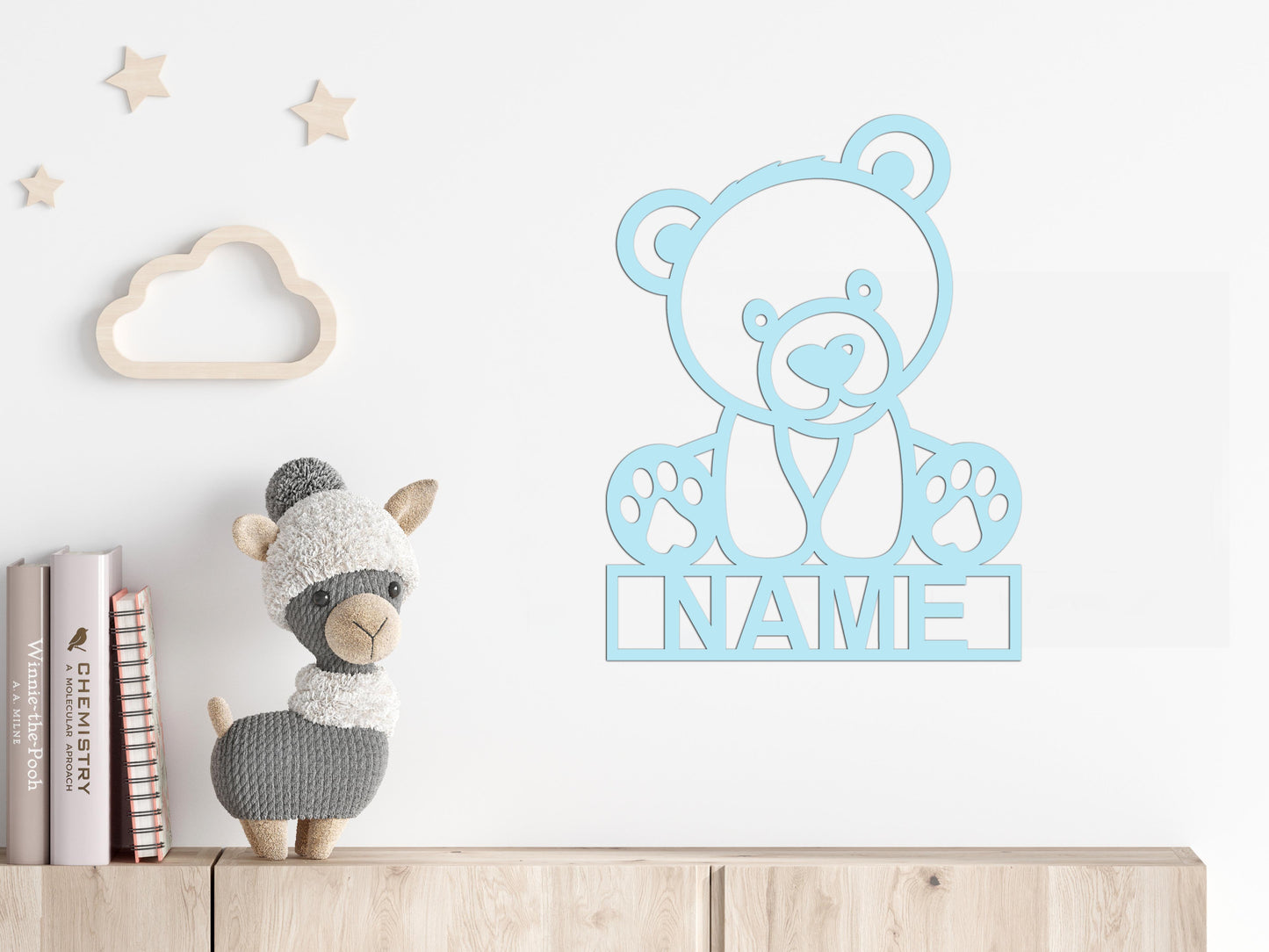 Personalisierter 3D Schriftzug individuelles Namensschild 25cm Höhe Türschild Wanddekoration Kinderzimmer Acryl Bär verschiedene Farben