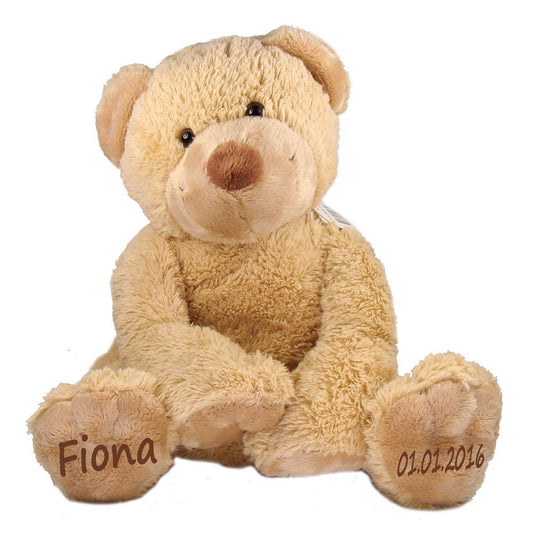 Stofftier Teddy Bär Geschenk mit Namen und Geburtsdatum personalisiert 25cm