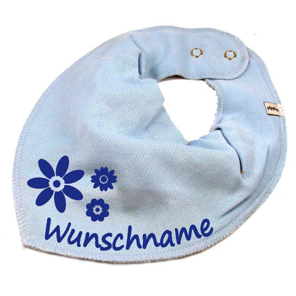 HALSTUCH Blumen mit Name oder Text personalisiert für Baby oder Kind aus Baumwolle in Einheitsgröße verschiedene Farben