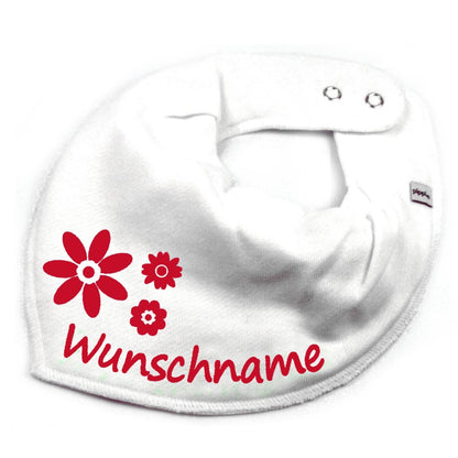 HALSTUCH Blumen mit Name oder Text personalisiert für Baby oder Kind aus Baumwolle in Einheitsgröße verschiedene Farben