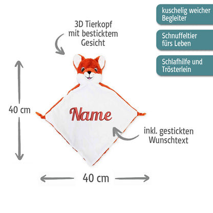 Personalisiertes Schnuffeltuch weiches Kuscheltuch mit Name Bestickt Schnuffeltier Schlafhilfe Tröster Geschenk zur Geburt Fuchs