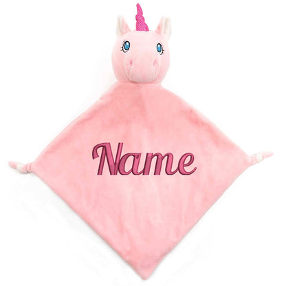 Personalisiertes Schnuffeltuch weiches Kuscheltuch mit Name Bestickt Schnuffeltier Schlafhilfe Tröster Geschenk zur Geburt Einhorn rosa
