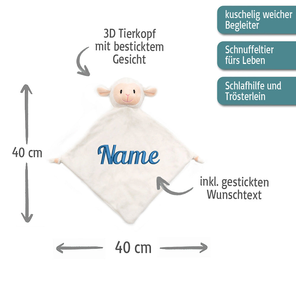 Personalisiertes Schnuffeltuch weiches Kuscheltuch mit Name Bestickt Schnuffeltier Schlafhilfe Tröster Geschenk zur Geburt Schaf