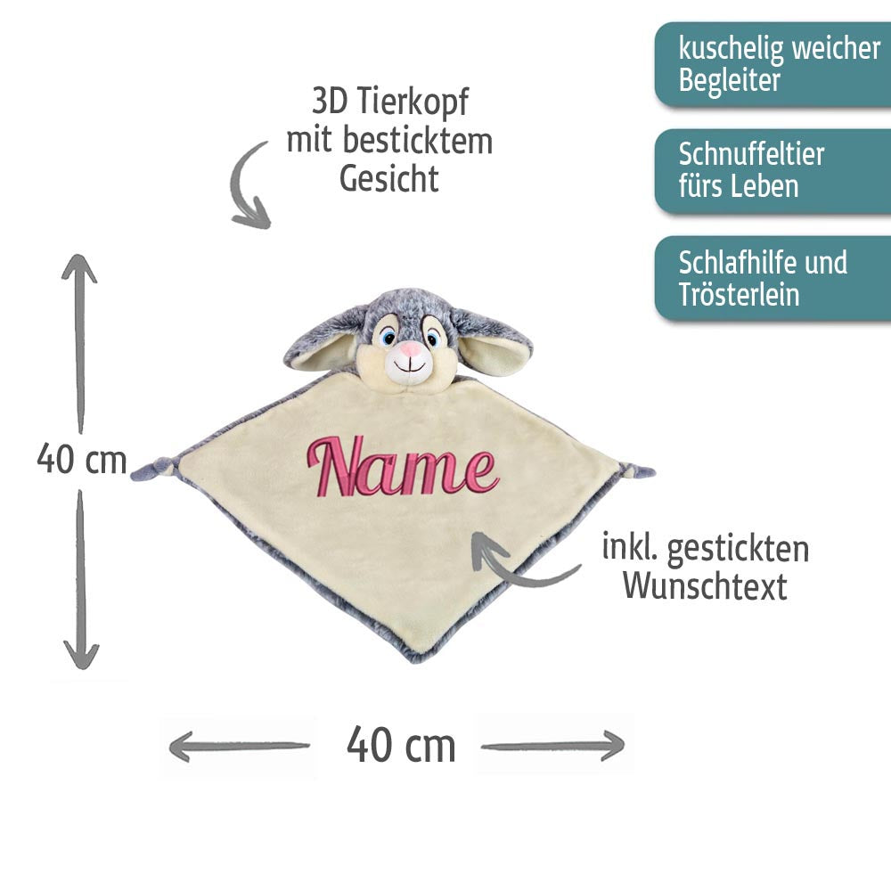 Personalisiertes Schnuffeltuch weiches Kuscheltuch mit Name bestickt Schnuffeltier Schlafhilfe Tröster Geschenk zur Geburt Hase