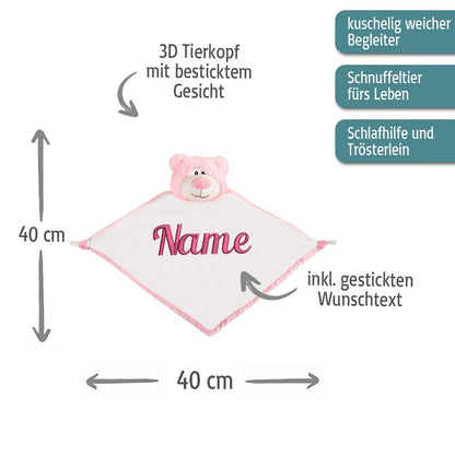 Personalisiertes Schnuffeltuch weiches Kuscheltuch mit Name Bestickt Schnuffeltier Schlafhilfe Tröster Geschenk zur Geburt Bär rosa
