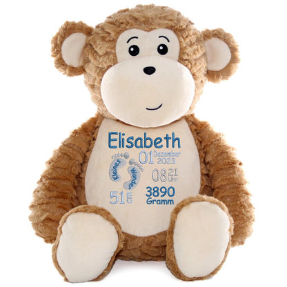 Personalisiertes Stofftier AFFE Kuscheltier Bestickt Plüschtier zur Geburt Stickmotiv Füßchen