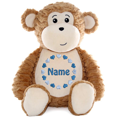 Personalisiertes Stofftier AFFE Kuscheltier Bestickt Plüschtier zur Geburt Stickmotiv Herzkreis